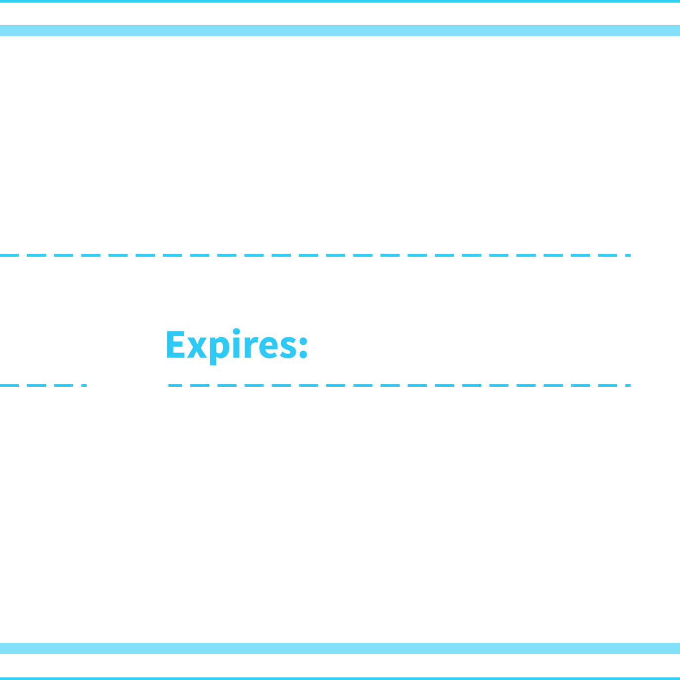A blank coupon with blue borders and a dashed line for expiration details.